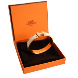 Hermes Bracciale Clic H Oro Rosa Smalto Crema PM